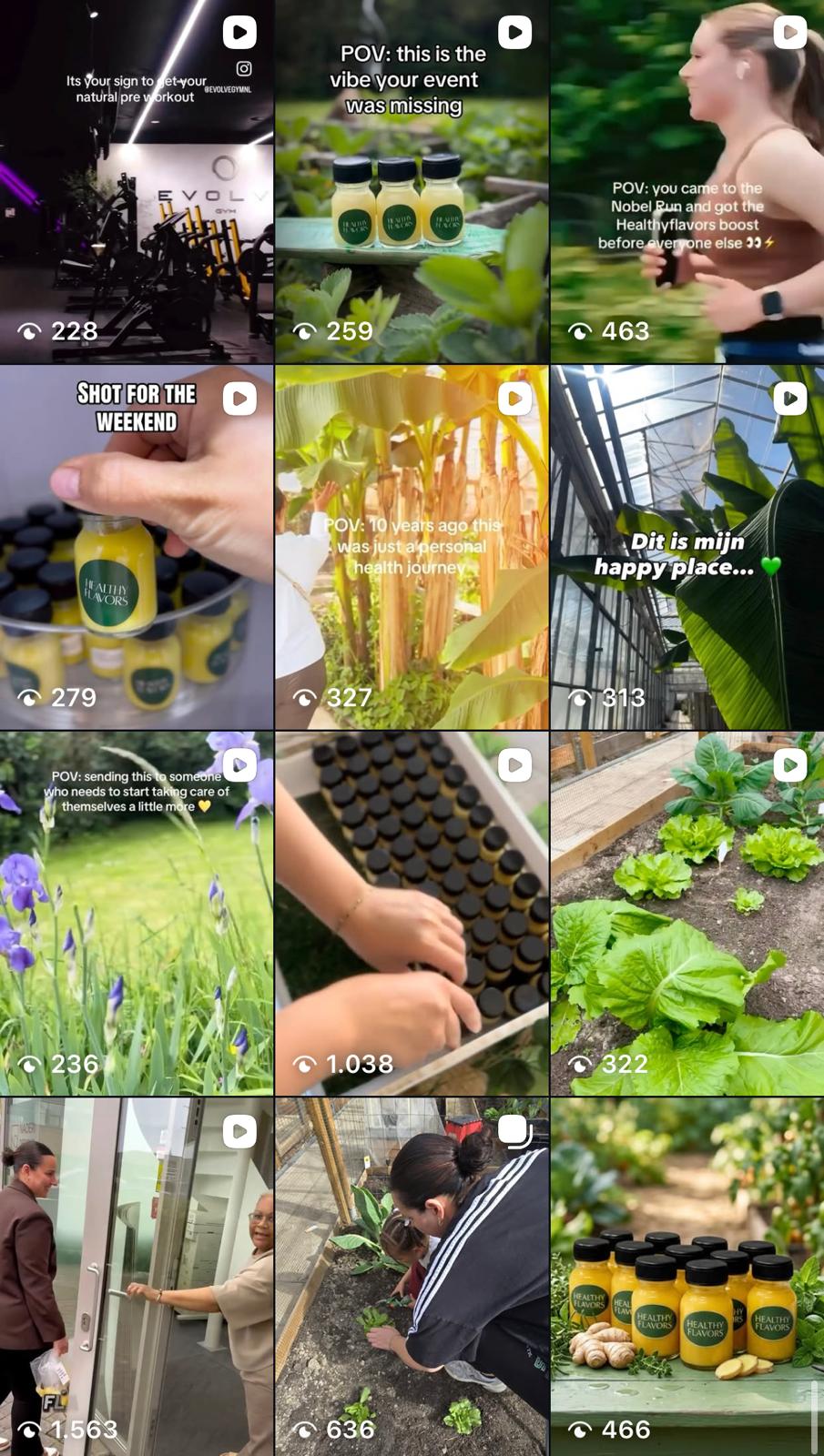 Instagram feed Healthyflavors, moestuin en product